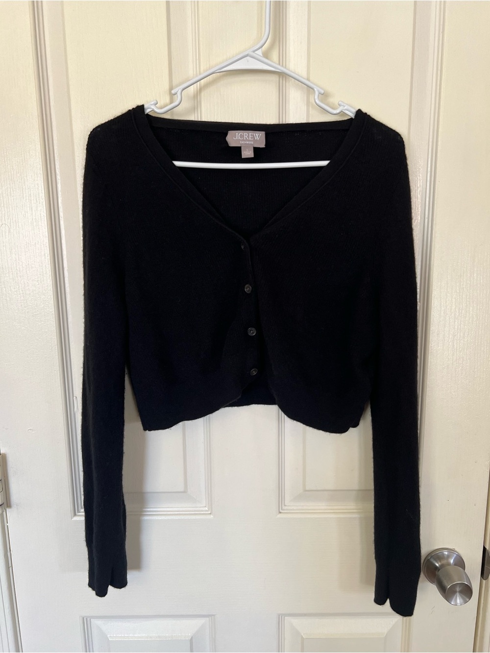 J.Crew 100% Cashmere Black Cropped Cardigan Sweater Large